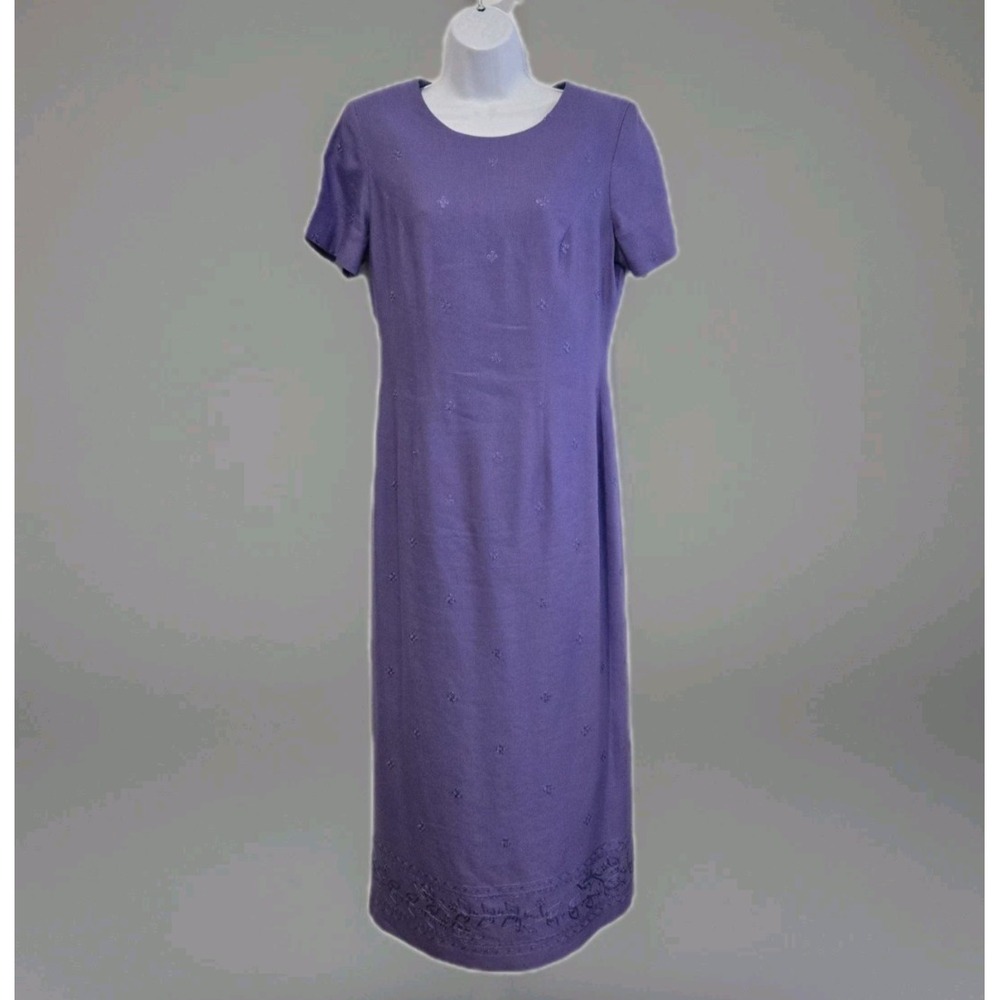 Talbots Women's Dress‎ Linen Blend Lined Back Zip Embroidered Detail Size 10